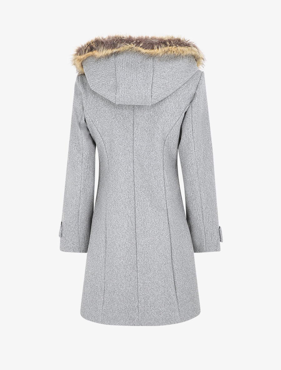 Manteau zippé à capuche fausse fourrure - Gris - 2