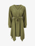 Robe unie élastiquée à bas asymétrique - Kaki - 1