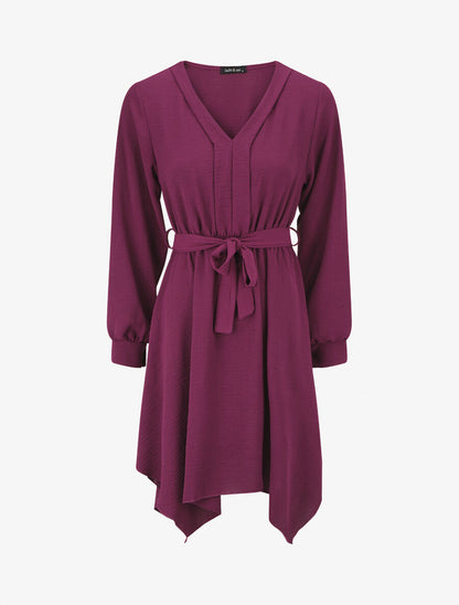 Robe unie élastiquée à bas asymétrique - Violine - 1