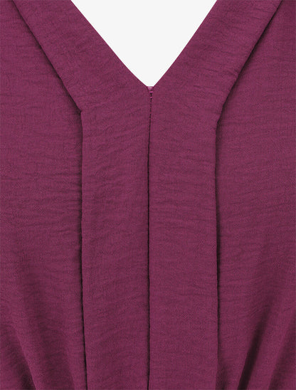 Robe unie élastiquée à bas asymétrique - Violine - 3