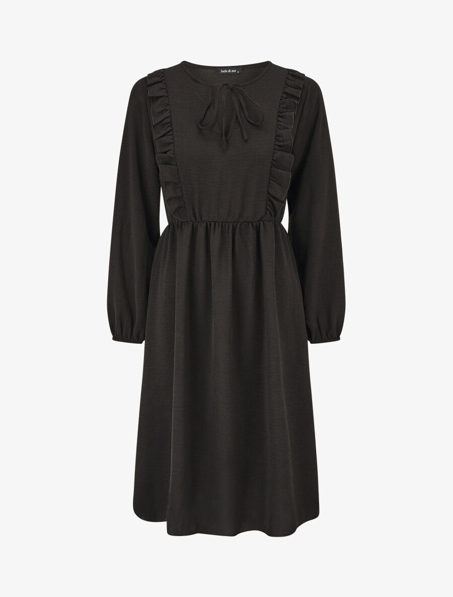 Robe uni à col en V décolleté - Noir - 4