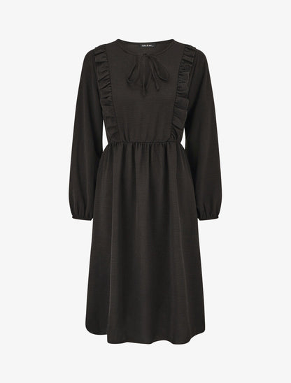 Robe uni à col en V décolleté - Noir - 4