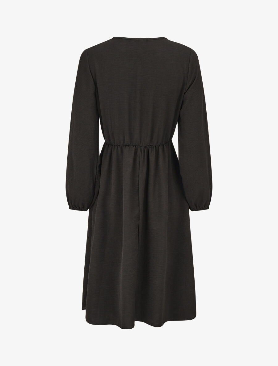 Robe uni à col en V décolleté - Noir - 2