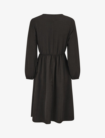 Robe uni à col en V décolleté - Noir - 2