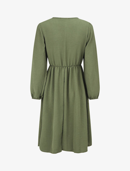 Robe uni à col en V décolleté - Kaki - 2