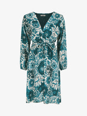 Robe mi-longue fleuri coupe évasée - Bleu canard - 1