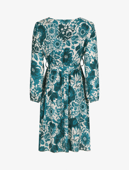 Robe mi-longue fleuri coupe évasée - Bleu canard - 2