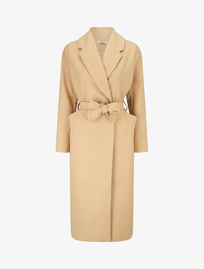 Manteau long uni ceinturé - Beige - 4