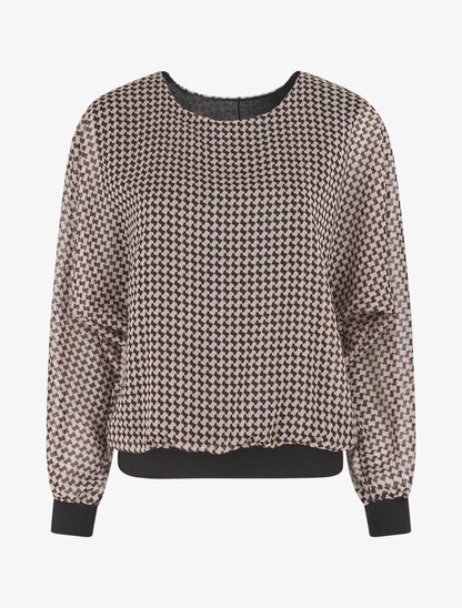 Top imprimé graphique ample col rond - Beige - 1