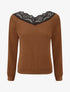 Pull fin droit col en dentelle - Camel - 1
