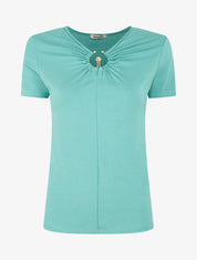 T-shirt à empiècement doré - Vert turquoise - 5