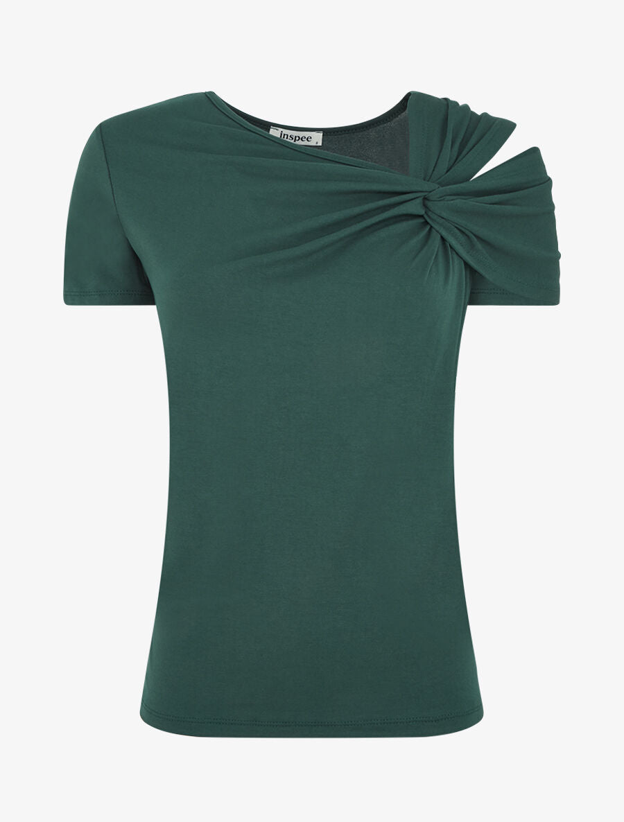 T-shirt à épaule drapée - Vert sapin - 1