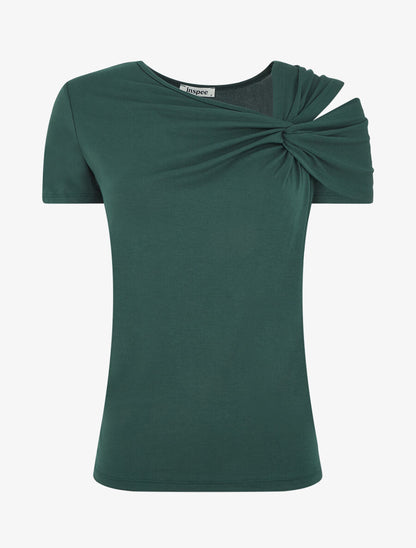 T-shirt à épaule drapée - Vert sapin - 1