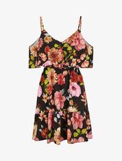 Robe à buste à basque imprimé à grandes fleurs sauvages - Noir - 1