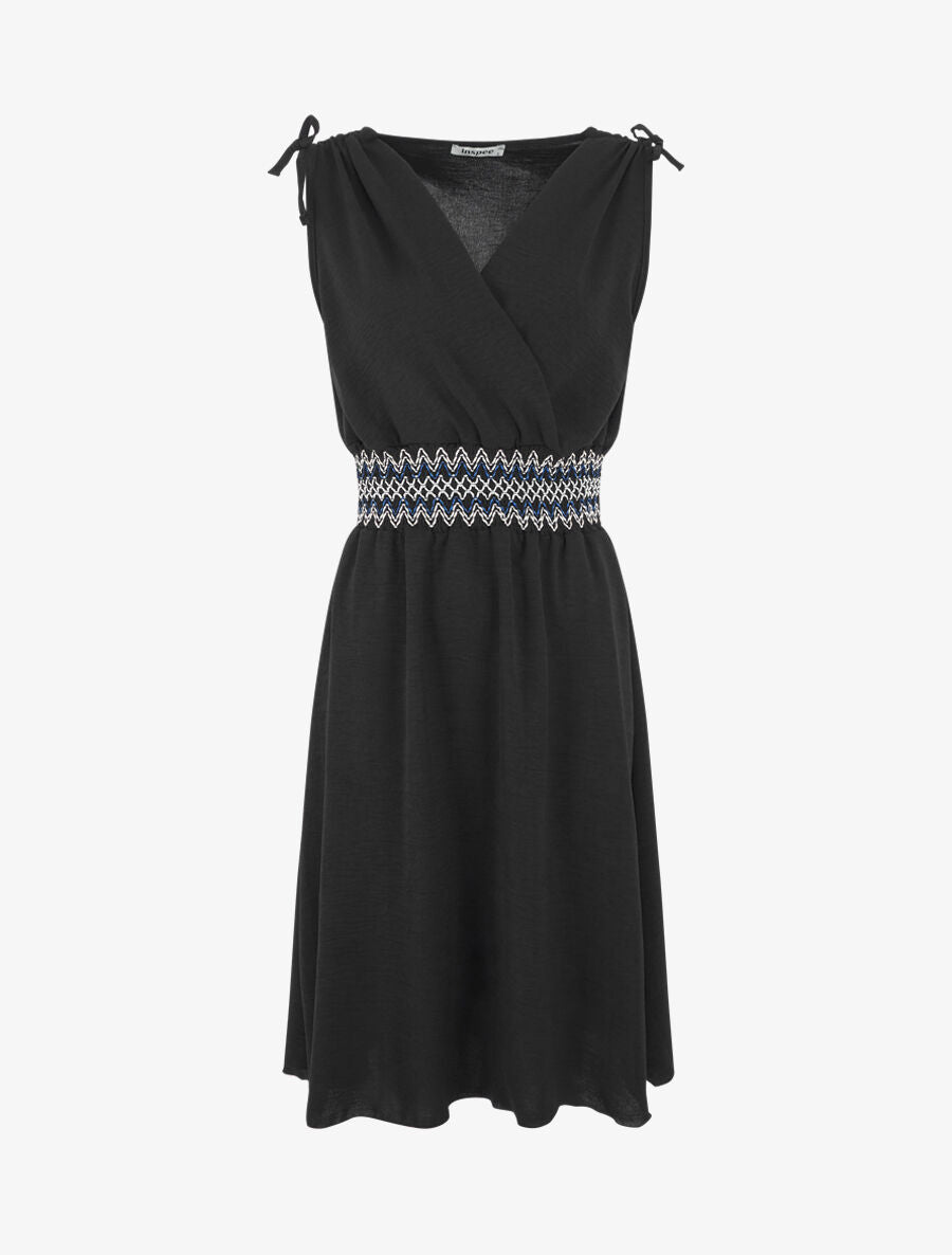 Robe à large bande élastiquée imprimé zigzag - Noir - 1