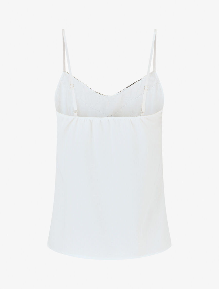 Débardeur droit col V motif ethnique - Blanc - 2