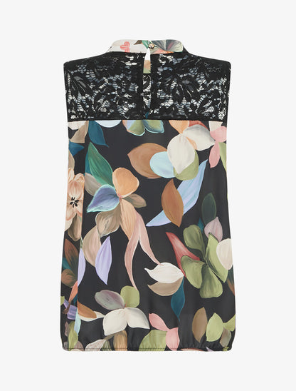 Top dentelle à imprimé fleuri - Noir - 2