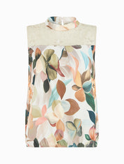 Top dentelle à imprimé fleuri - Beige - 1