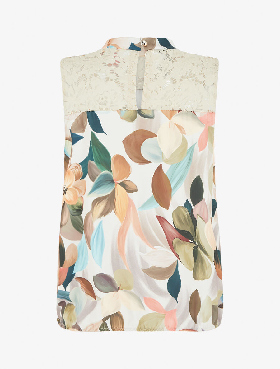 Top dentelle à imprimé fleuri - Beige - 2