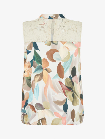 Top dentelle à imprimé fleuri - Beige - 2