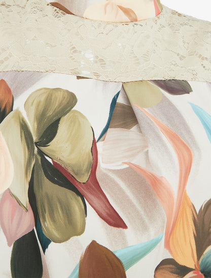 Top dentelle à imprimé fleuri - Beige - 3