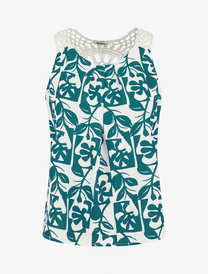 Top fluide imprimé et bretelles en crochet - Bleu canard - 3