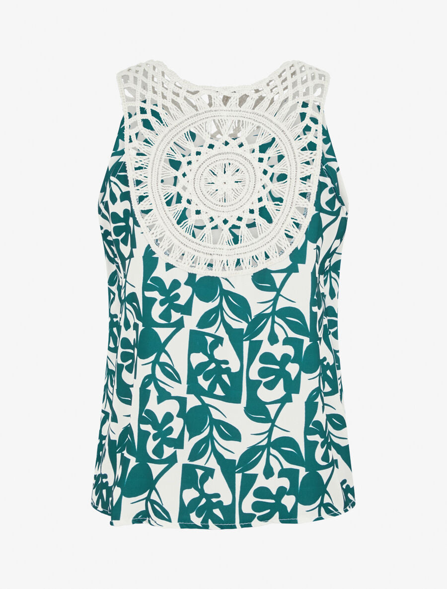 Top fluide imprimé et bretelles en crochet - Bleu canard - 4