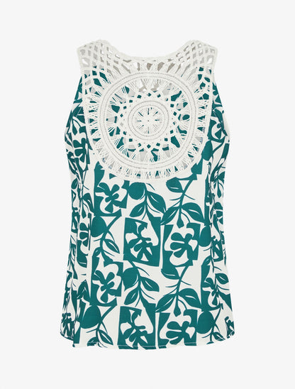 Top fluide imprimé et bretelles en crochet - Bleu canard - 4