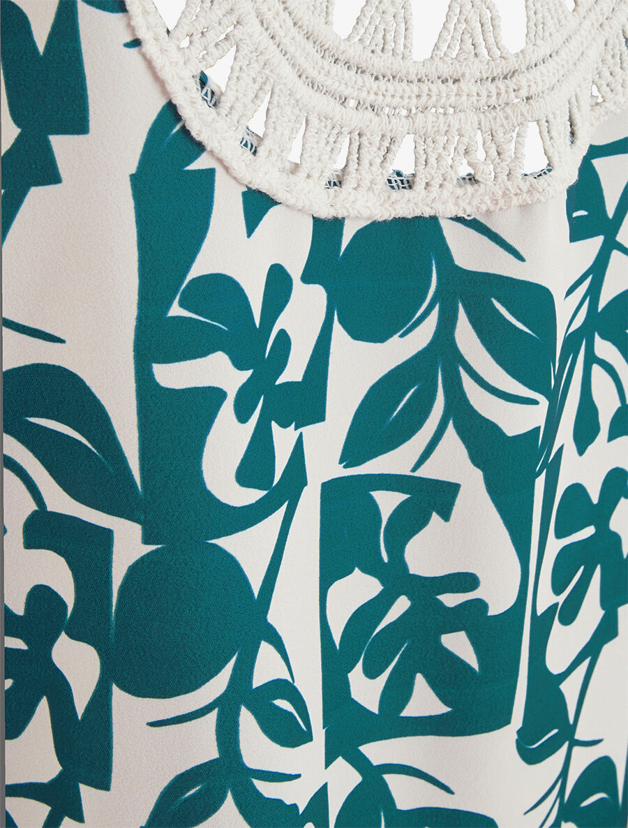 Top fluide imprimé et bretelles en crochet - Bleu canard - 5