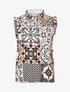 Top satiné sans manches motif patchwork et volants - Beige - 1