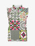 Top satiné sans manches motif patchwork et volants - Vert/fuchsia - 4
