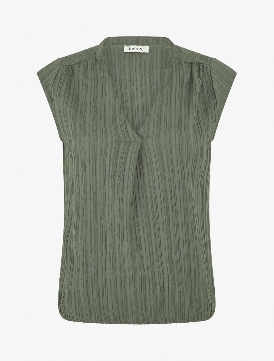 Top uni sans manches texturé - Kaki - 1