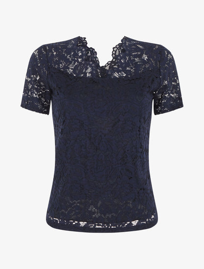 Top uni en dentelle - Marine - 1