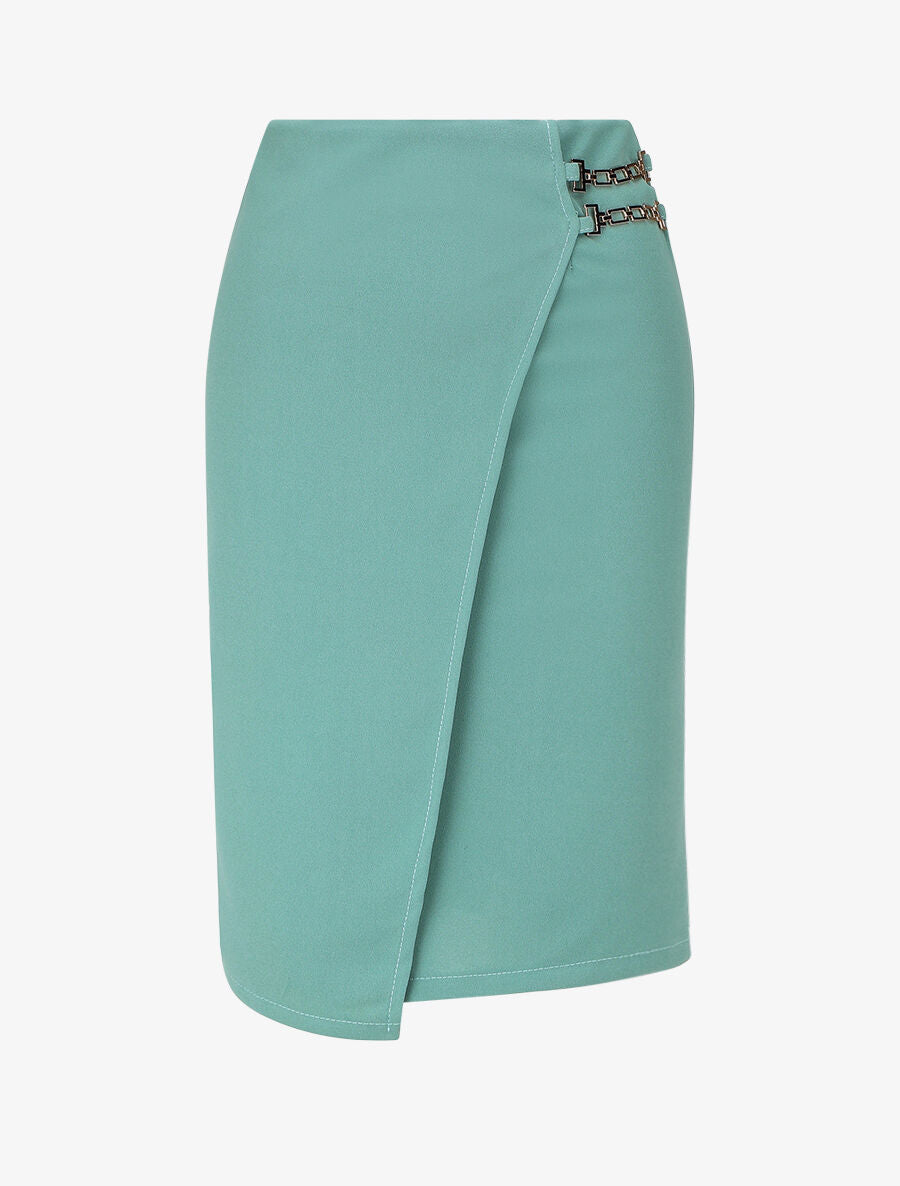 Jupe mi-longue portefeuille - Turquoise - 1