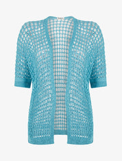 Gilet brillant en maille ajourée - Turquoise - 1