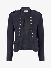 Veste en suédine à boutons décoratifs - Marine - 5