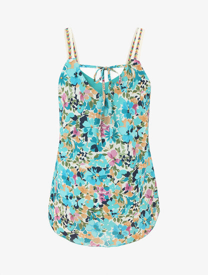 Débardeur motif floral et bretelles fantaisies - Turquoise - 2