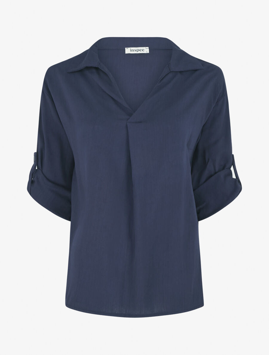 Top uni à manches retroussables - Marine - 4