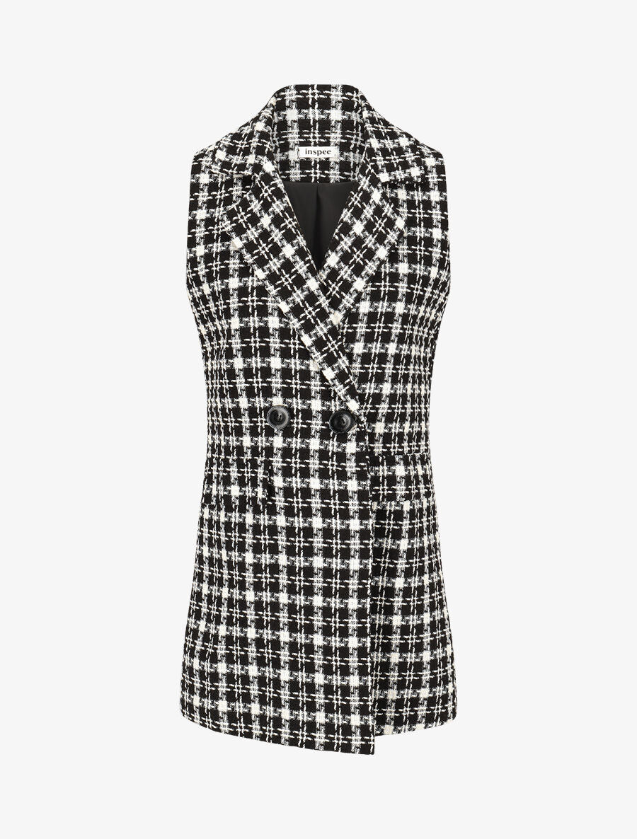 Veste en tweed sans manches - Noir - 1