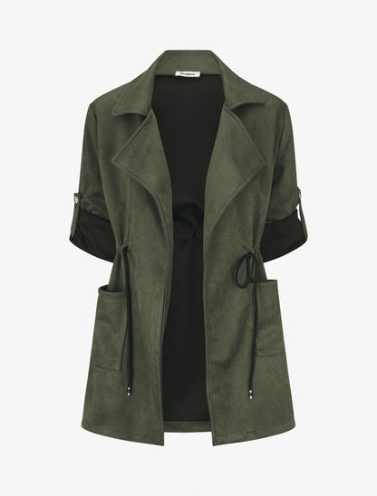 Veste longue unie en suédine - Kaki - 5