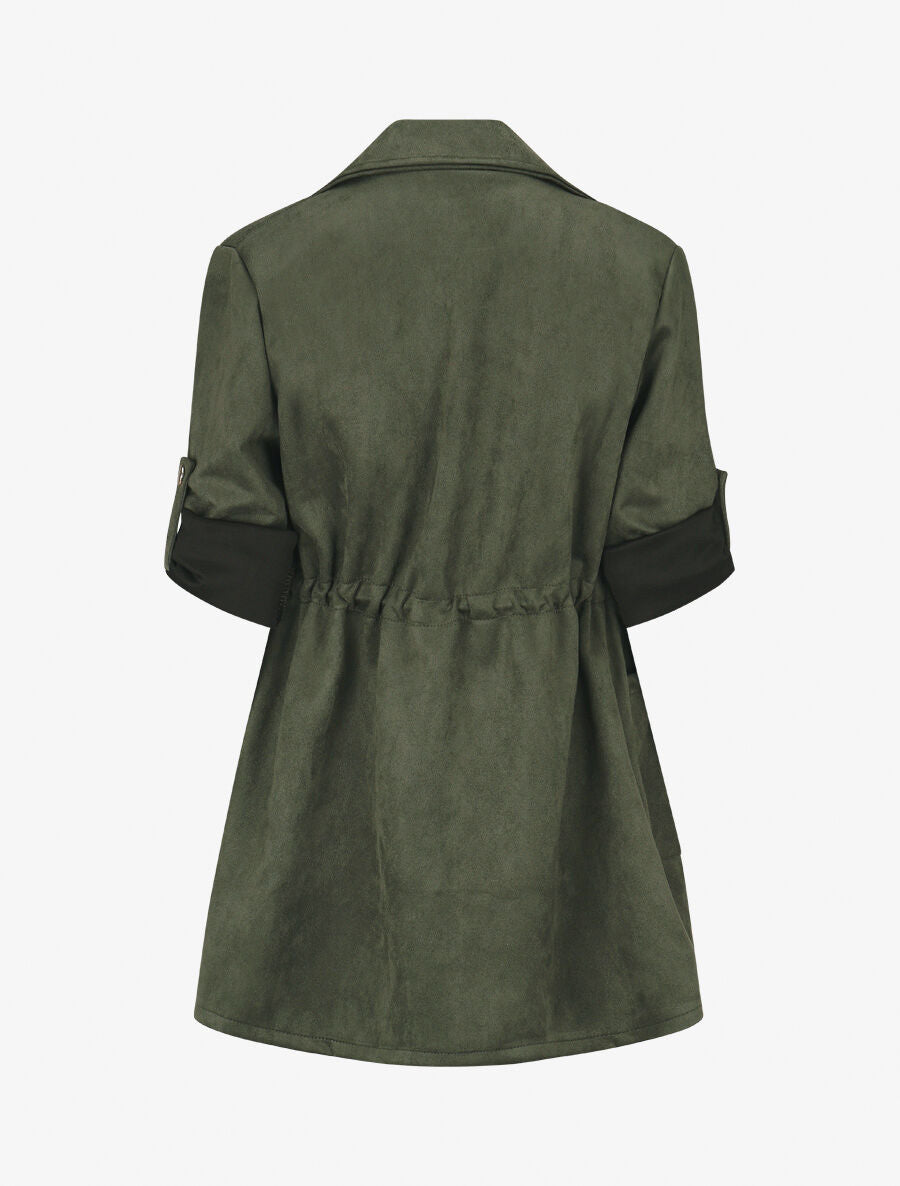 Veste longue unie en suédine - Kaki - 2