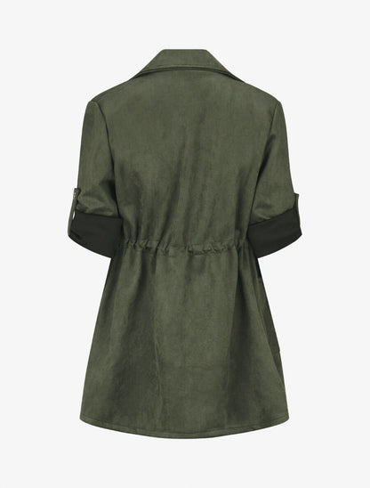 Veste longue unie en suédine - Kaki - 2