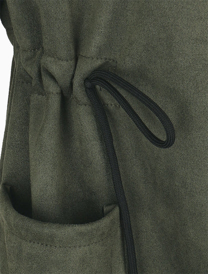 Veste longue unie en suédine - Kaki - 3