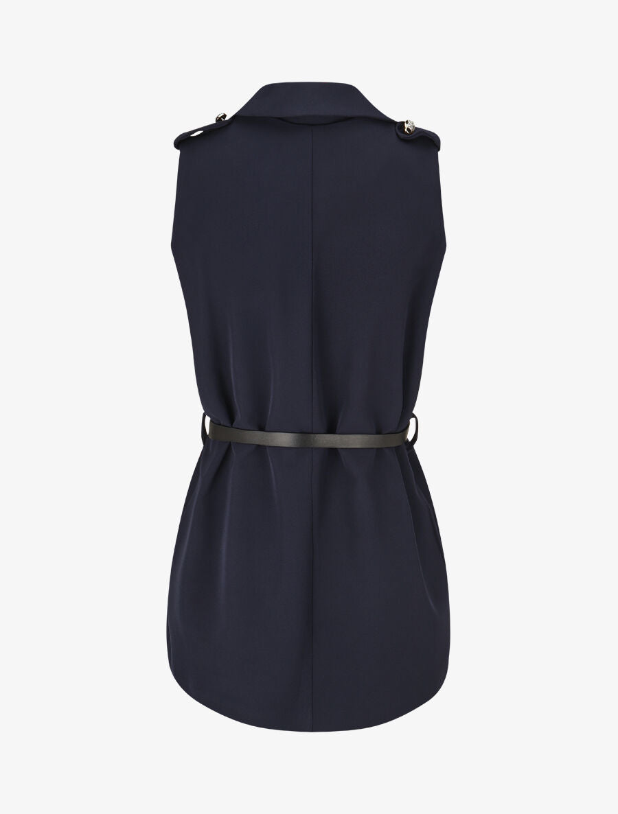 Blazer long uni à boutons métallisés aux épaules - Marine - 2