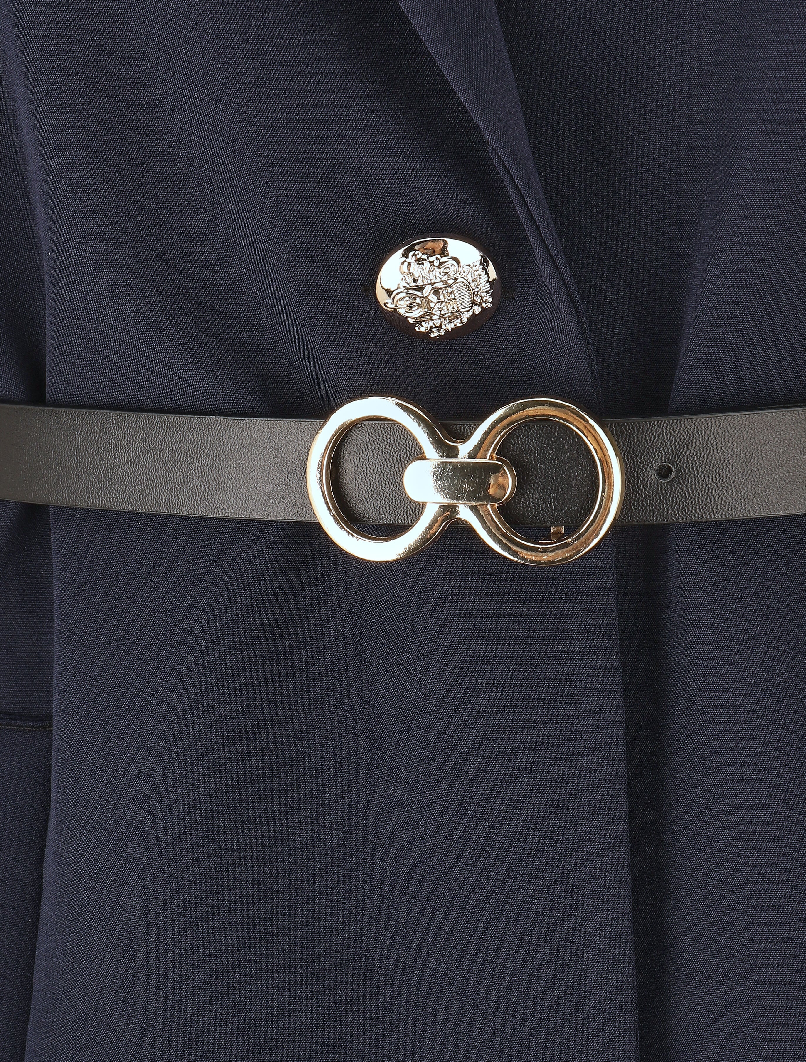 Blazer long uni à boutons métallisés aux épaules - Marine - 3