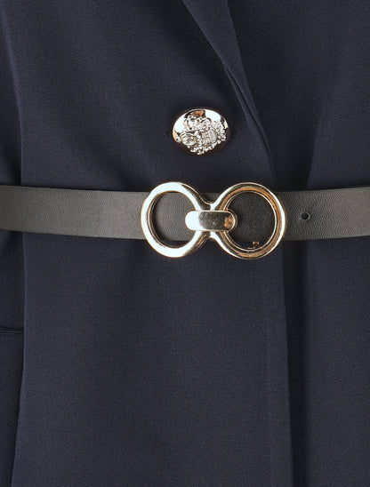 Blazer long uni à boutons métallisés aux épaules - Marine - 3