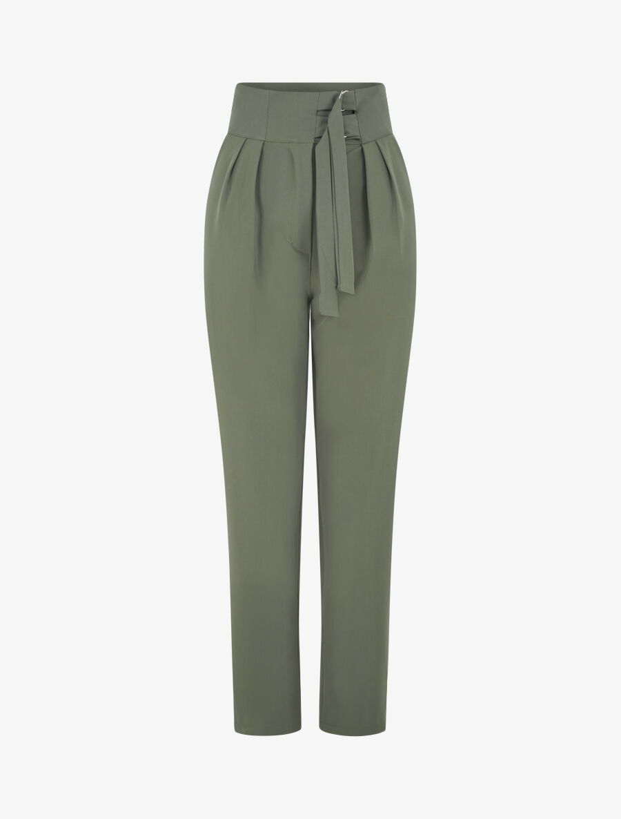 Pantalon droit uni à double passants - Kaki - 1