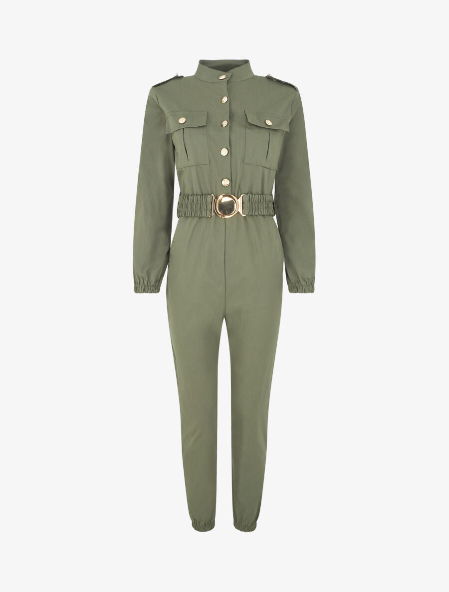 Combinaison ceinturée à poches - Kaki - 1