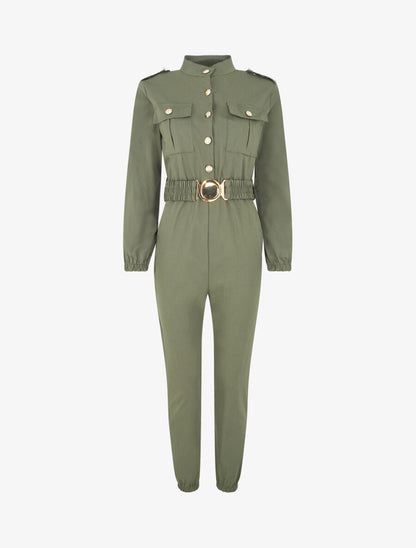 Combinaison ceinturée à poches - Kaki - 1