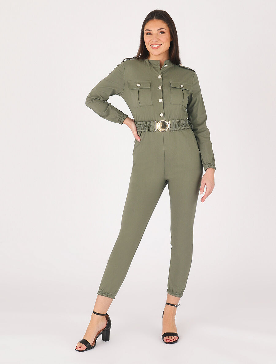 Combinaison ceinturée à poches - Kaki - 4